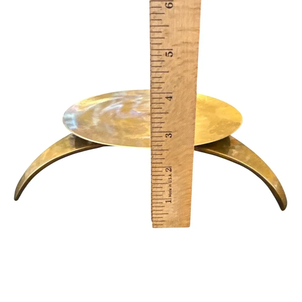 Pillar Candle Holder Unisex 6in Gold Tripod Brass MCM Style‎